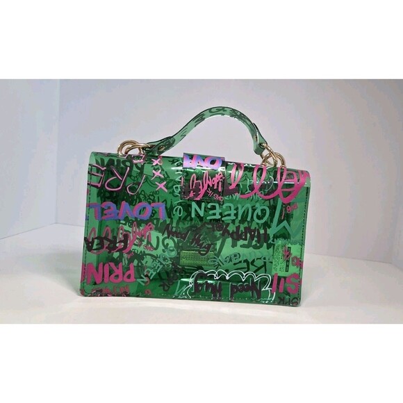 Jelly Graffiti Clear Bag Twst Lock Hand Purse 6 X 9.5 x 2.5 Unusual Funky Unique - Picture 2 of 8